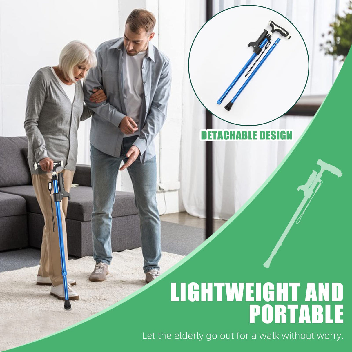 Hold 440 Lbs Walking Cane for Men & Women Aluminum Alloy Lightweight Height Adjustable Walking Stick Heavy Duty Foldbale Free Standing Cane with LED for Seniors Adults Black