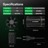 VIVOSUN 4" Inline Fan &Speed Controll 130 CFM Exhaust Fan for Home Workshop
