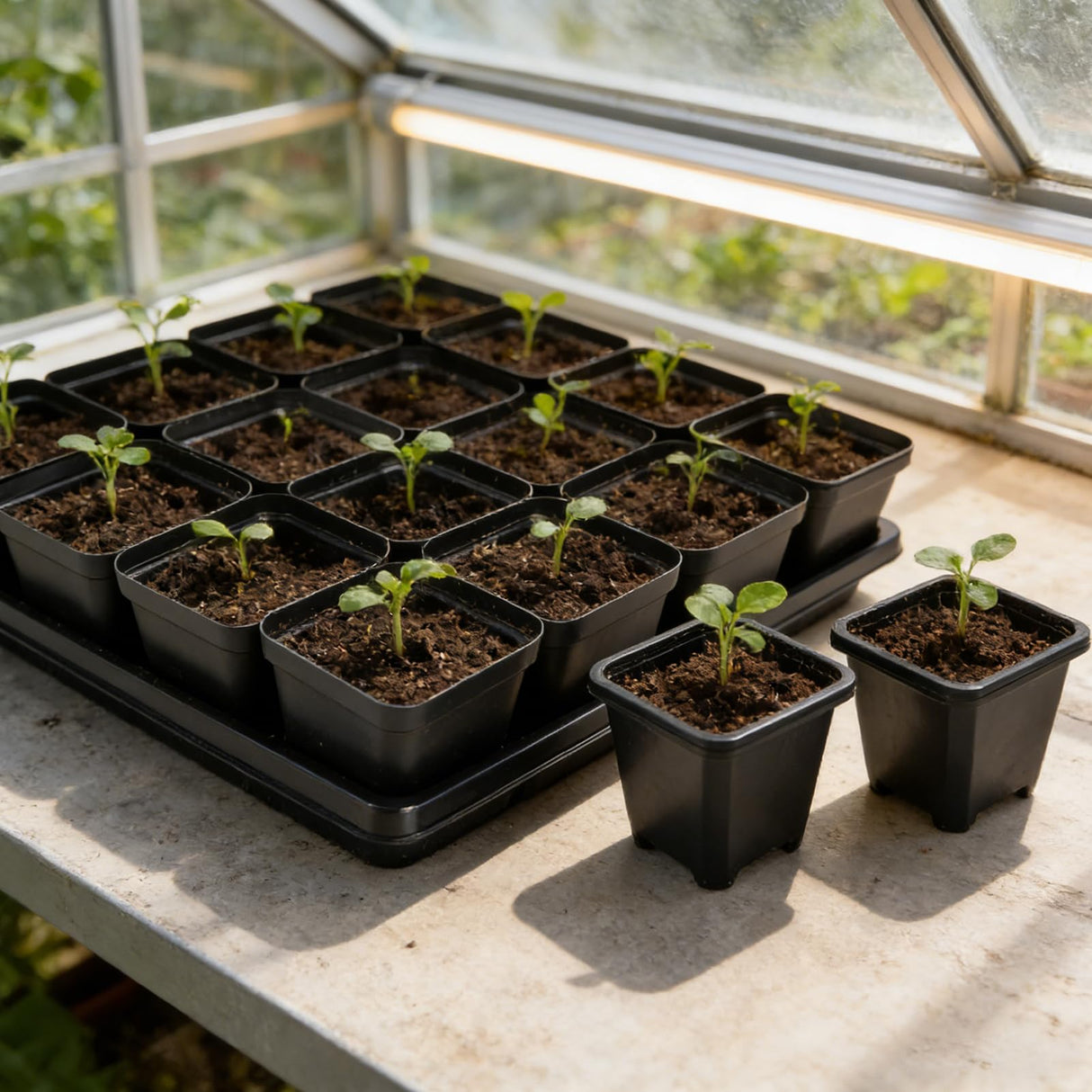 NNG 2.6 inch 100 Pcs Black Square Nursery Pots with 5 Pcs Plastic Seed Starting Trays,Plant Propagation Starter Kit Square Seed Starting Pots with Drain Holes