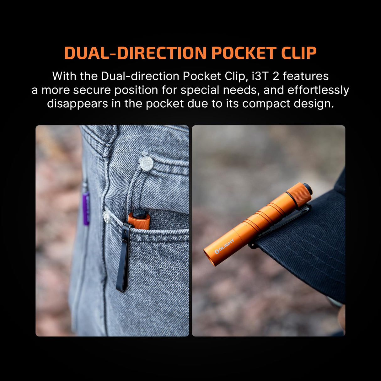 OLIGHT I3T 2 EOS Pocket EDC Flashlight, 200 Lumens Compact Bright Handheld Flash Lights, Dual-Output Tail Switch with AAA Battery and Two-Way Pocket Clip for Camping and Hiking (Orange)