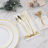 BESTVIP 700 PCS Gold Dinnerware Set for 100 Guests, Plastic Dinnerware Set for Party, Christmas, Halloween, Include: 200 Plastic Plates, 100 Gold Silverware, 100 Cups, 100 Paper Napkins