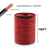 VIABRICO 14AWG 100FT Electrical Wire Cable 2 Conductors Red Black Hookup LED Lighting Strips Flexible Extension Cord 14Gauge Copper Clad Aluminum 12V/24V DC