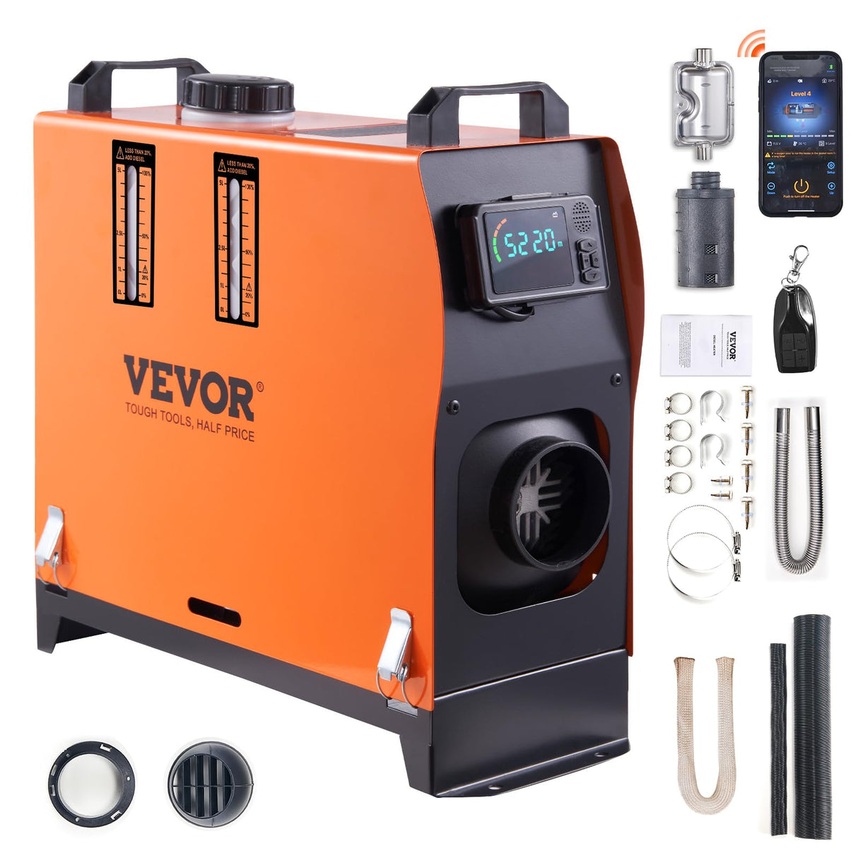 VEVOR 8KW Diesel Heater All in One, Diesel Air Heater with Bluetooth App Control, Portable Parking Heater Automatic Altitude Adjustment Max 18045 ft, Remote Control and LCD, for Vehicles and Indoors