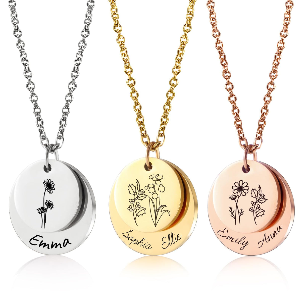 sufall Personalized Name Necklace with Birth Flower – Custom Engraved Jewelry for Women, Mom, Grandma | Christmas, Birthday, Mother’s Day Gift