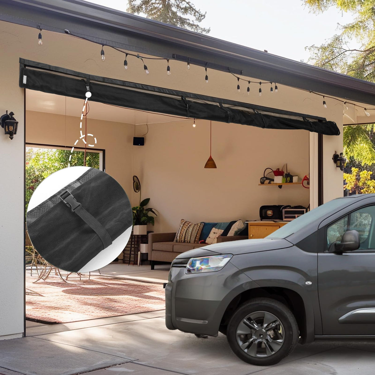 Garage Door Screen for 1 Car, 2 Car Garage, Magnetic Closure Heavy Duty Weighted Bottom Fiberglass Mesh Keep Annoying Animal Out (Black, 16 ft x 10 ft)