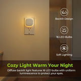AUVON Plug-in LED Backlit Night Light with Motion Sensor & Dusk to Dawn Sensor, Dimmable Warm White Nightlight with 1-50 lm Adjustable Brightness for Bedroom, Bathroom, Stairs, Hallway (4 Pack)