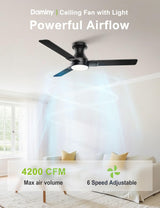 DAMINY 42 inch Ceiling Fans with Lights,3 Blades,3CCT, Low Profile Ceiling Fan with Light and Remote Control,Ceiling Fan for Bedroom, Kitchen,Indoor/Outdoor Use,Flush Mount-Black