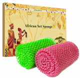 SPMKTBOZAI African Net Sponge Authentic, 2 Pieces African Exfoliating Sponge Real African Net Black Owned, African Bath Sponge Back Scrubber, Body Exfoliator Shower Bath Accessories (Green, Pink)