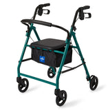 Medline Aluminum Rollator Walker with Seat, Green, 250 Lb. Weight Capacity, Lightweight, 6” Wheels, Foldable, Adjustable Handles, Rolling Walker for Seniors