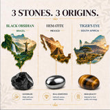 Conscious Items Triple Protection Bracelet, Tigers Eye, Hematite Stone, & Black Obsidian Bracelet, Spiritual Stone Bracelets for Women & Men, 7.87 in