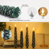 MUMCHASI 4 Pcs Flameless Taper Candles, Christmas Tree Candles with Remote, Battery Operated Candlesticks, Flickering LED Window Candlelights Real Wax Christmas Candlesticks H9.45,11.4”Green