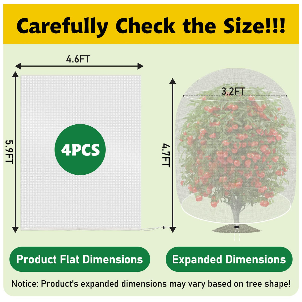 Evoio Bird Netting for Garden Blueberry Bushes Fruit Tree Netting Cover Plant Protection Mesh Bags with Drawstring, 4 Pack 4.6 x 5.9 ft Shrubs Bush Tomato Strawberry Berry Barrier Protectors Net