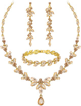 Paxuan Wedding Jewelry Sets for Bride Bridesmaid Bridal Jewelry Set for Women Wedding Crystal Necklace Earrings Bracelet Set for Party Prom Jewelry (Champagne - 14K Gold)