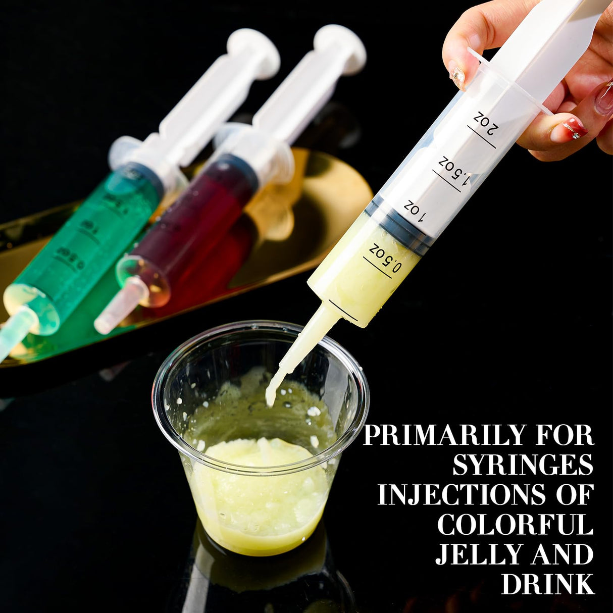 FOCUSLINE 50 Pack Jelly Shot Syringes, 2 OZ Capacity Plastic Shot Glasses, Durable Jelly Shot Syringes with Lid, Perfect for Halloween, Thanksgiving, Christmas