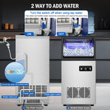 Commercial Ice Maker Machine 130 LBS/24H, 45 Ice Trays Freestanding & Undercounter Ice Machine Stainless Steel with 20 LBS Ice Storage Capacity, Ice Maker with Water Line and Filter, Dual Water Inlet