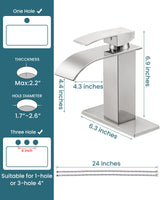 LUFG Bathroom Faucets Brushed Nickel Waterfall Bathroom Sink Faucet Modern Single Handle Bathroom Faucet for 1 or 3 Hole Mxier Tap Washbasin Faucet with Deck, Pop-up Drain and Supply Hoses