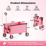 HOMBETTA 29.3" Collapsible Wagon Cart, 150L Heavy Duty Folding Utility Wagon with Wheels, 260 lbs Load, Portable Rolling Cart for Garden, Shopping, Sports, Camping, Pink
