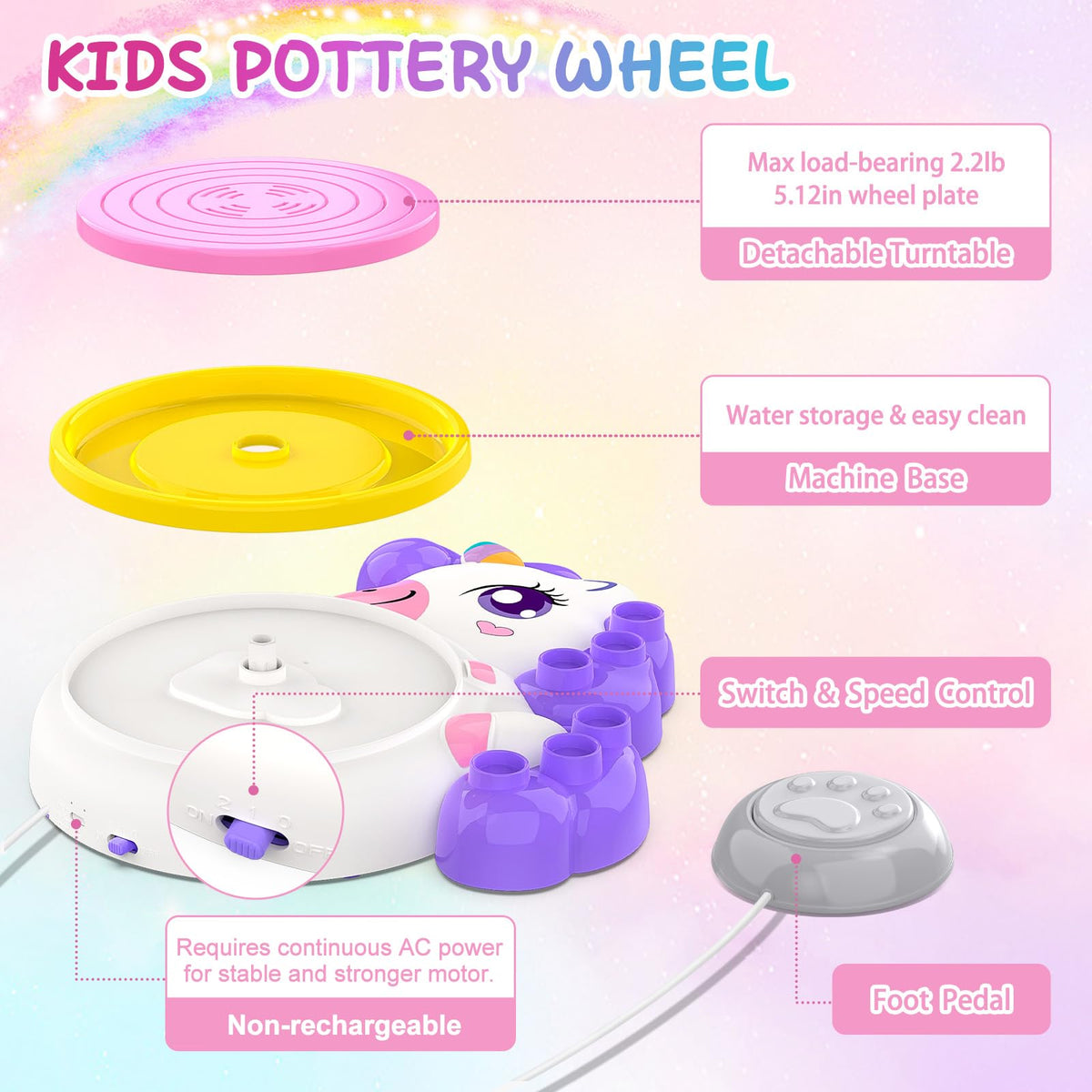 Pottery Wheel for Kids, Unicorn Craft Kit Arts and Crafts for Kid Ages 6-12
