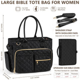Large Bible Bag with Bible Cover Case for Women, Quilted Church Tote Bag Bible Carrying Case w/Shoulder Strap, Bible Study Supplies Journaling Kit Bible Accessories Christmas Christian Gifts for Women