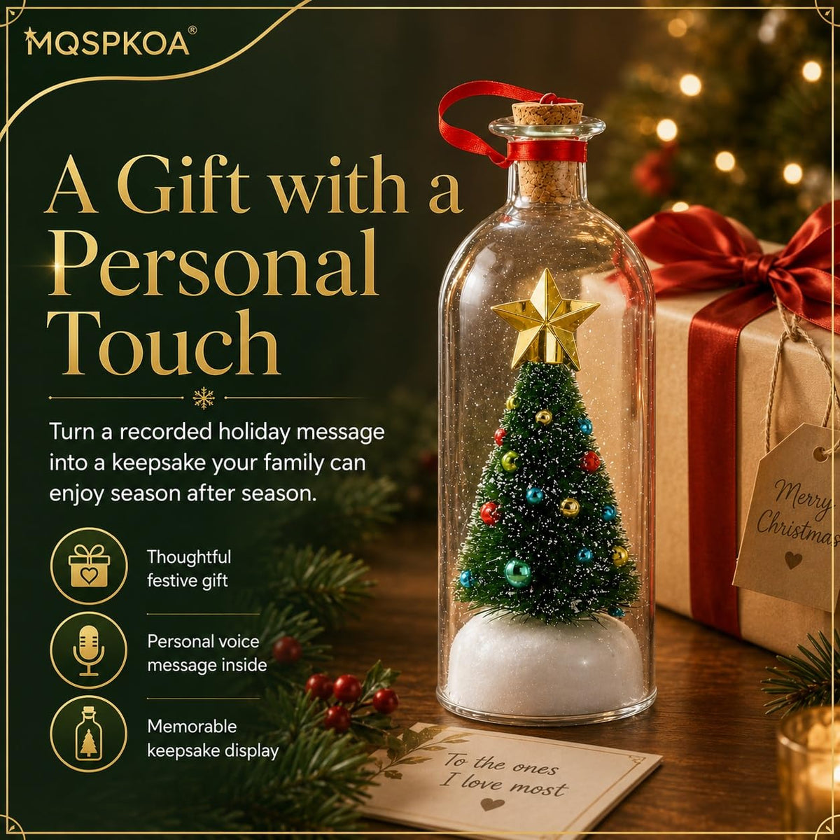 Forever Voice Recordable Ornament Glass Christmas Tree Message in a Bottle