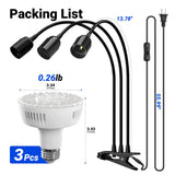 Barrina Orbgrow OG11A3 Clip On Grow Lights for Indoor Plants, Integrated Stepless Dimming & Timing, 4000K 33W(3 x 11W, 300 Watt Equiv), Full Spectrum 3-Gooseneck with E26 Plant Light Bulbs