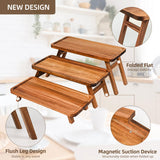 GEHE 3 Tier Serving Tray Acacia Wooden Tiered Tray Stand Foldable Dessert Table Display Set Decor Charcuterie Boards for Party, Birthday, Wedding, Christmas