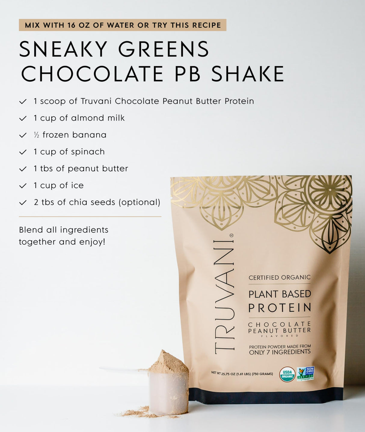 Truvani Vegan Pea Protein Powder | Chocolate Peanut Butter | 20g Organic Plant Based Protein | 20 Servings | Keto | Gluten & Dairy Free | Low Carb | No Added Sugar