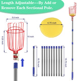 Qiullen 13 FT Extendable Fruit Picker Pole Tool Adjustable Long Handle Fruit Picker Metal Basket Fruit Grabber Tool with Protective Foam Pad Stainless Steel Garden Picker Tool for Apple Mango Lemon
