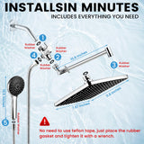 RNDIOZD Shower Head with Handheld,11.8 Inch Large Rectangular Rain Shower Head with 5 Modes Handheld Spray Combo,Adjustable Double Shower Heads with Holder and 11'' Extension Arm,Chrome