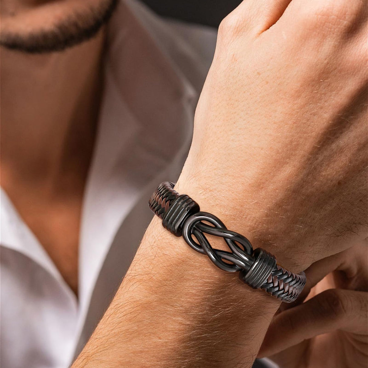 MEALGUET to My Husband Bracelet Gift - Brown Braided Leather Infinity Knot Bracelets Engraved Letter Love You Forever for Husband, Mens Bracelets Gift from Wife for Birthday Christmas