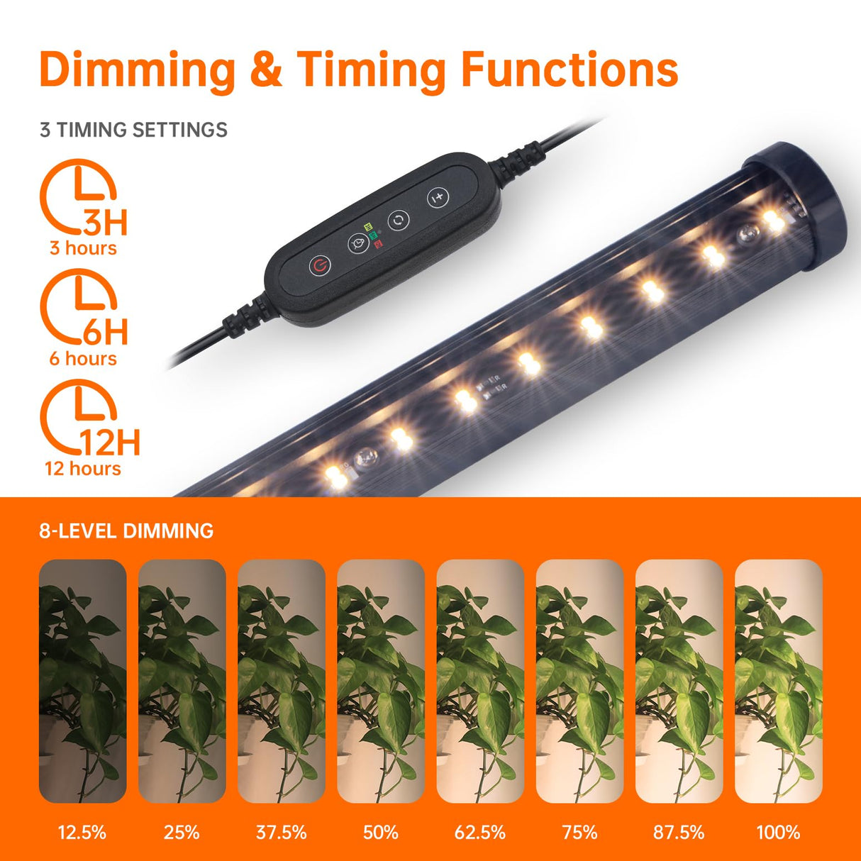 Bstrip Standing Grow Light for Indoor Plants, Vertical Grow Light with 3 Light Modes, Wide Illumination and Dimmable, T10 Full Spectrum Grow Lights, 16in-65in Adjustable Height & Auto Timer