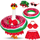 GANSHAYA Hawaiian Porch Goose Outfits Summer Bikini Goose Outfit Fits 23" Goose Statue with Hat Sunglasses & Swimming Ring for Cement Yard Decor(Watermelon)