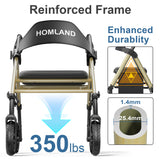 HOMLAND Walkers for Seniors with Seat, Foldable Rollator Walker, Reinforced Aluminum Frame, 8" Big Rubber Wheels for All Terrain, Height Adjustable Lightweight Rolling Walker