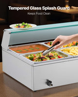 VEVOR Commercial Food Warmer, 1500W Electric Stainless Steel Steam Food Warmer with Glass Cover, 6 x 1/2 Size Pans Buffet Bain Marie with Soup & Perforated Ladles, for Catering, Restaurant & Party