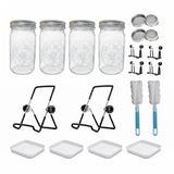 4 Large 1000ML Wide Mouth Mason Jar Sprouting Kit, with Stainless Steel Stand, Drain Tray & Cleaning Brush, High Germination for Beans, Broccoli, Fresh Sprouts