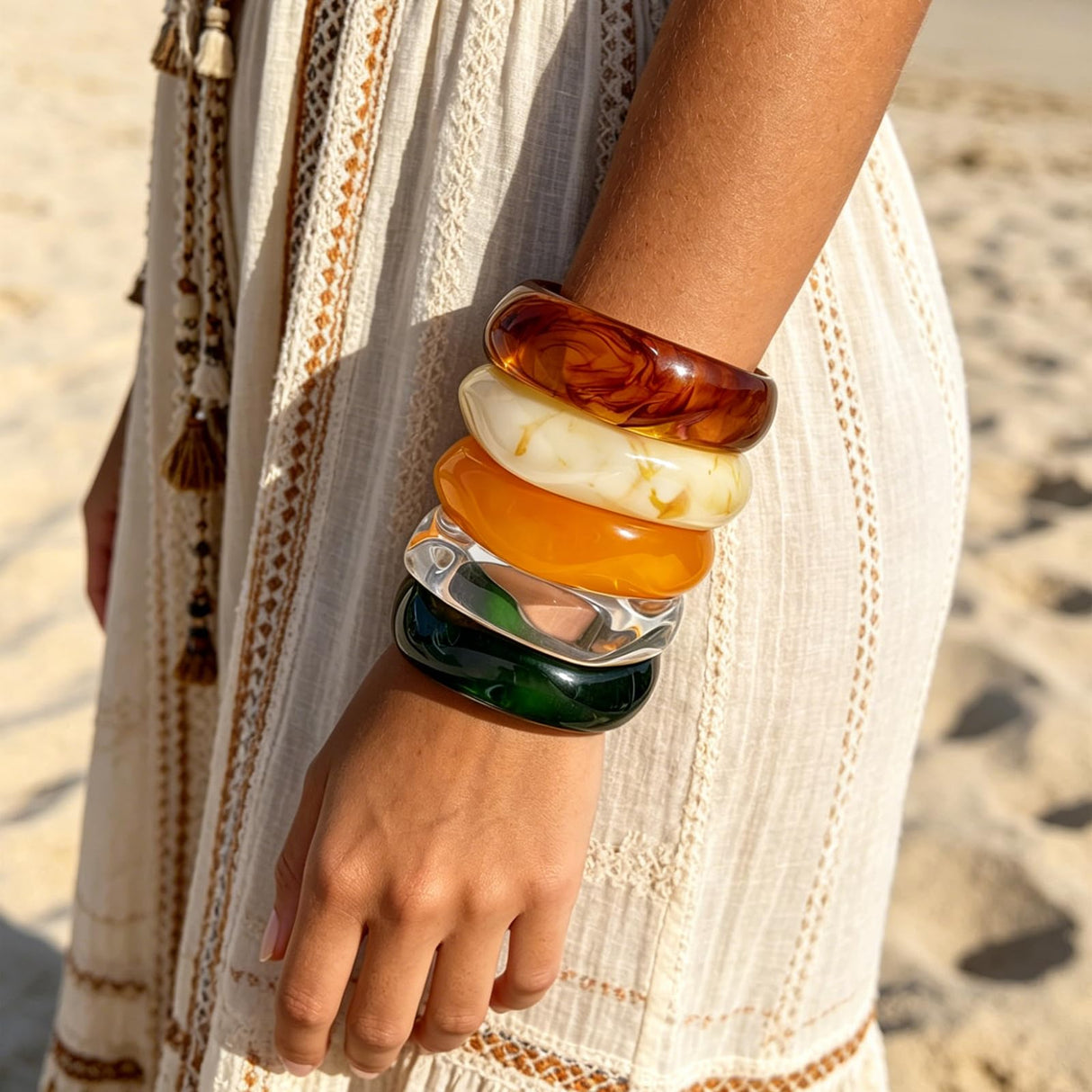 5 PCS Acrylic Resin Bracelet Set For Women Chunky Acrylic Resin Bangles