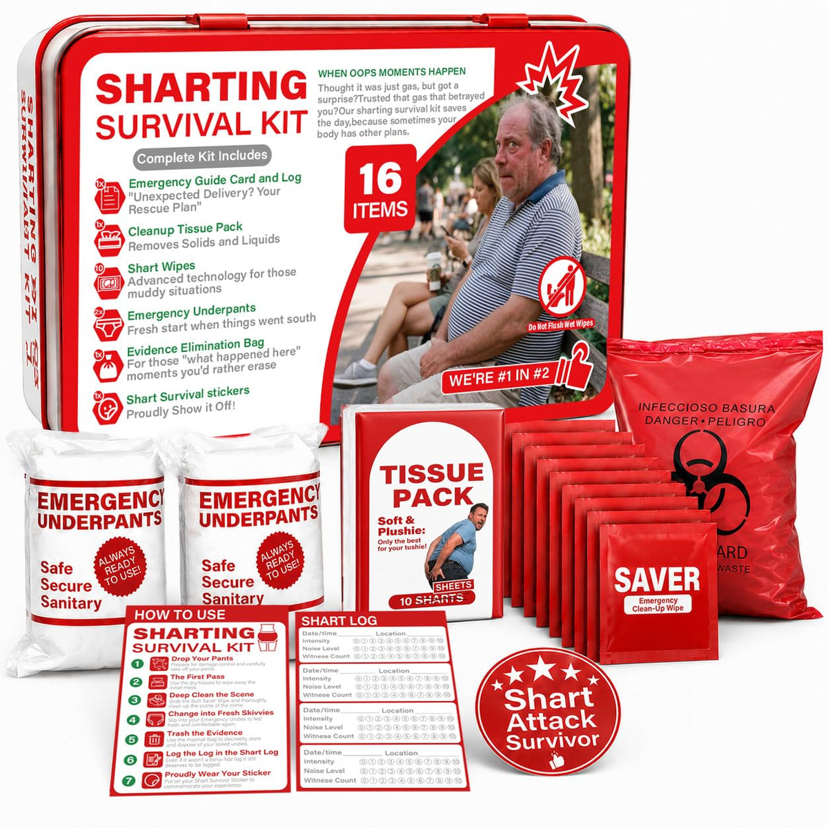Hawkrown Sharting Survival Kit - Funny Gag & White Elephant Gifts for Men