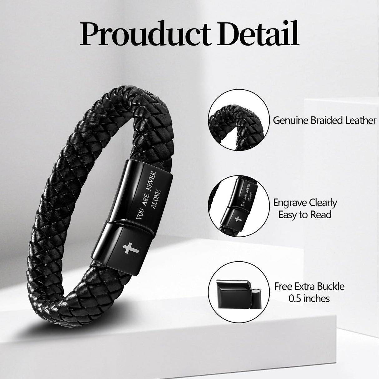 Alissl Black Braided Leather Bracelet for Men, Christian Mens Gifts Ideas