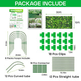 Garden Mesh Netting Kit, 10 * 30FT Ultra Fine Plant Netting Covers with 6 Pcs Garden Hoops & 18 Clips, Row Cover Net Protection for Tree Fruit Barrier Vegetable Fruits Flowers Shrubs Plant Covers Net