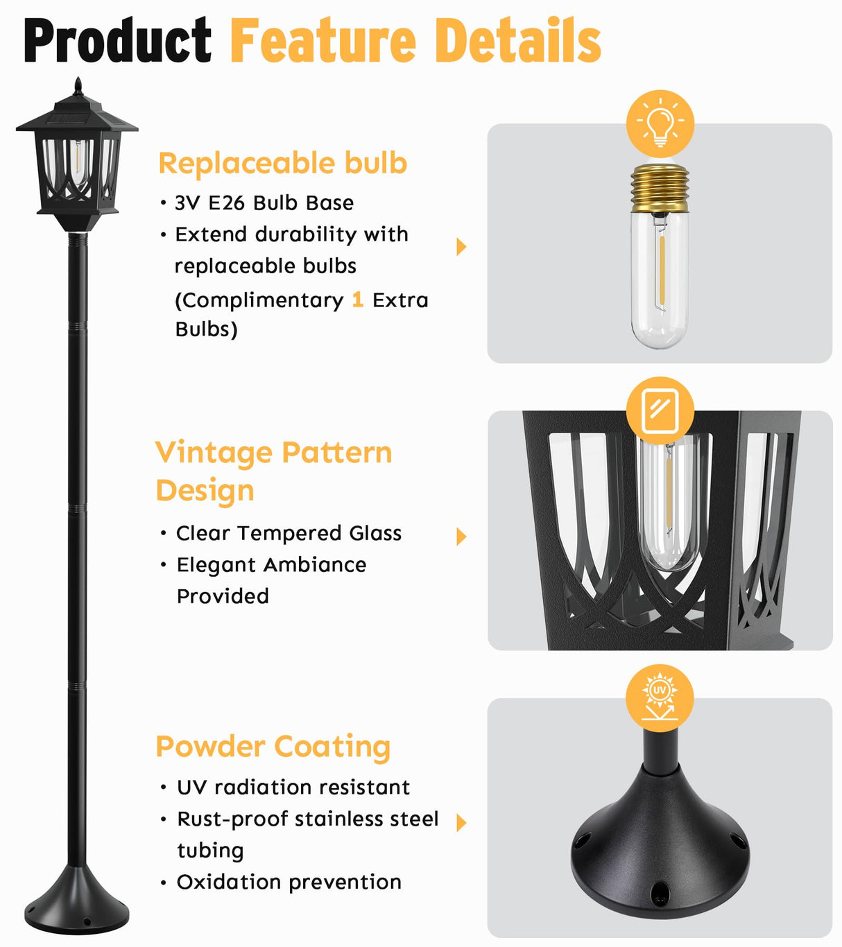 Joyoowild 63" Solar Lamp Post Light 2 Pack, Solar Light Posts for Outside Waterproof, Outdoor Lamps for Patio, Backyard, Front Porch Decor, Warm White, Replaceable Bulb