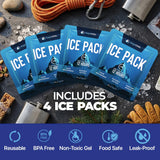 RIDGECOOL 4 Pack Large Reusable Ice Packs for Coolers, Long Lasting Freezer Packs for Cooler Bags and Insulated Totes, Leakproof, BPA-Free, Food Safe