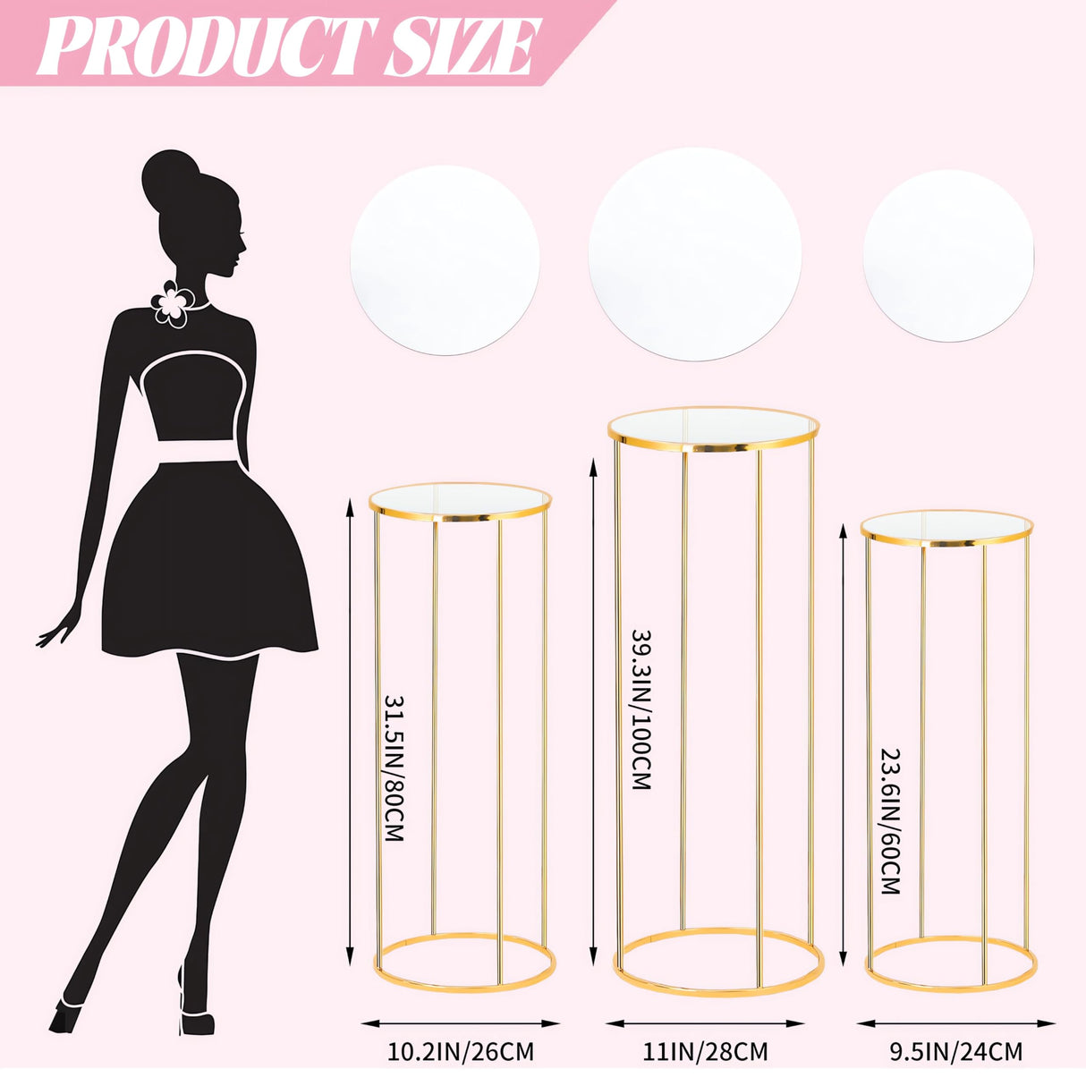 3PCS Cylinder Pedestal Stands for Parties, Gold Metal Plant Round Cylinder Stands for Party Flowers, Display Columns Pedestal Stand Cylinder Tables for Vases Birthday Party Backdrop Decorations