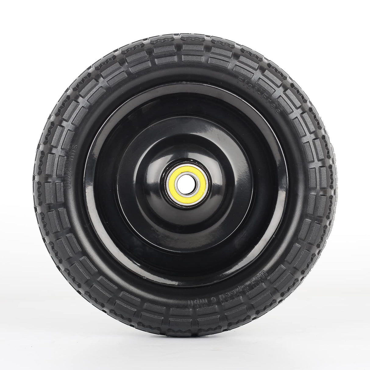 GICOOL 10" Flat-Free Solid Tire and Wheel Replacement 4.10/3.50-4, with 5/8" Axle Bore Hole, 2.2" Offset Hub, Compatible with Hand Truck Tire Garden Wagon Trolley Dolly