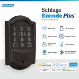 Schlage Encode Plus Smart Wi-Fi Lock for Front Door, Keyless Entry Deadbolt, Unlock with Apple Watch, Built-in WiFi and App Control, Easy Install, Alexa & Apple HomeKit Compatible, Aged Bronze