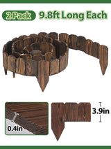 9.6ft L x 3.9in H Landscape Edging - 2 Pack Anti-Corrosive Wood Flower Bed Edging Borders, Garden Edging for Yard Path Lawn Decorative Tree Fence