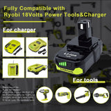 Ultraxxis 2 Packs 3.0Ah High Capacity Replacement for Ryobi 18v Battery P108 P104 P105 P102 P103 P122 P109 Li-ION Compatible with Ryobi 18V ONE+ System Cordless Power Tools and Charger