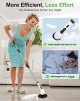 Electric Spin Scrubber, Cordless Power Cleaning Brush with 9 Replaceable Brush Heads, Bathroom Scrubber with Extension Arm, 2-Speed Motorized Tile Floor Scrubber for Tub, Sink, Wheel, White-ra1