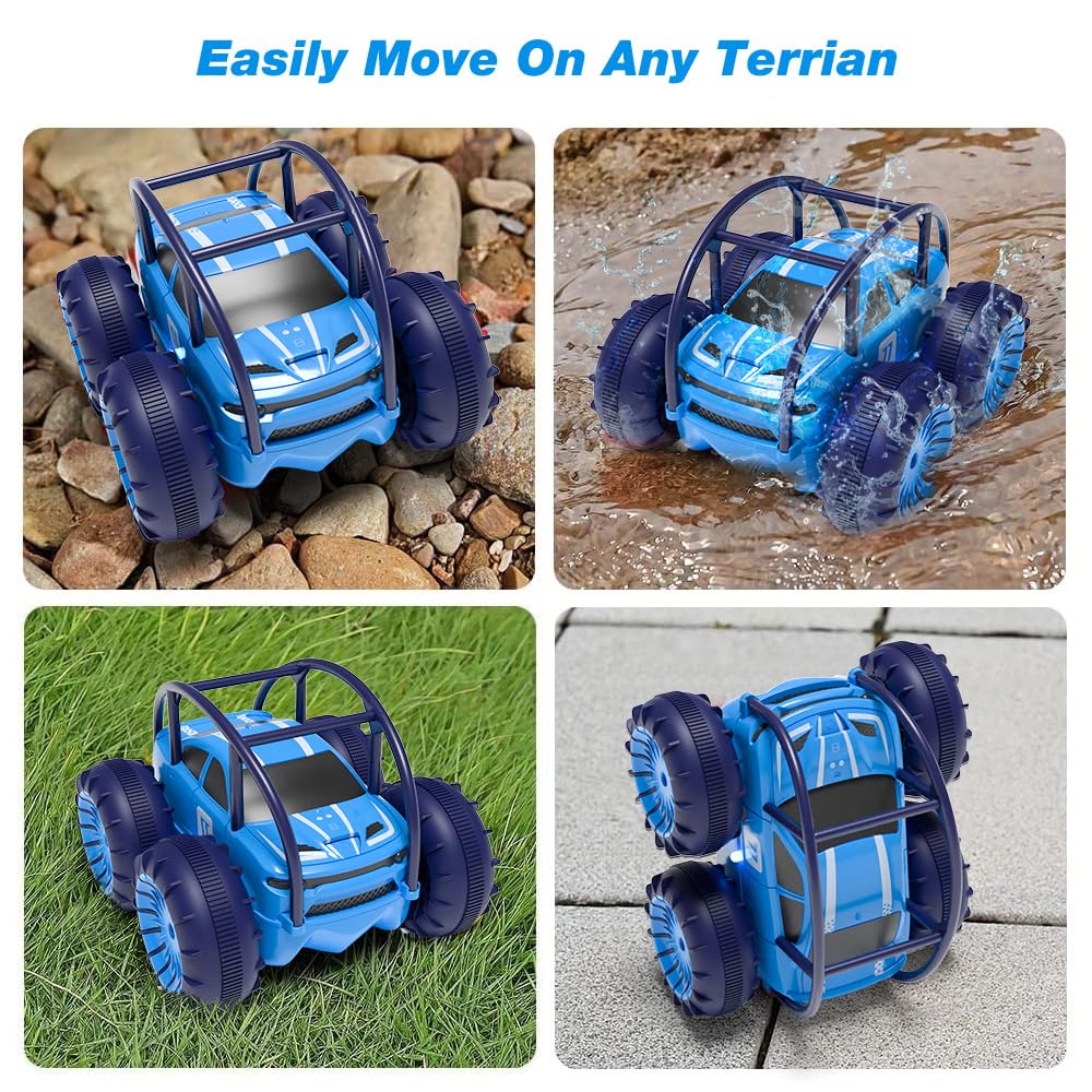 MaxTronic Amphibious Remote Control Car,Rechargeable RC Cars Toy 360° Flips Rotation Stunt Crawler 15KM/H 4WD All Terrain Outdoor Indoor Toy for Kids Boys Girls 3-12