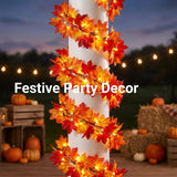 Brillarlights Fall Leaf Garland with Lights Plug in, 11FT Lighted Maple Leaf Garland with 50 Orange Bulbs, Connectable Fall Decorations for Home, Thanksgiving Halloween Mantel Stairs Porch Decor
