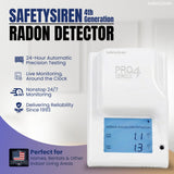 Safety Siren Pro4 Plug-in Radon Detector, Continuous Radon Gas Monitoring with Audible & Visual Alarms | Short & Long-Term Radon Detection for Home, Office, & Other Indoor Living Areas | Made in USA